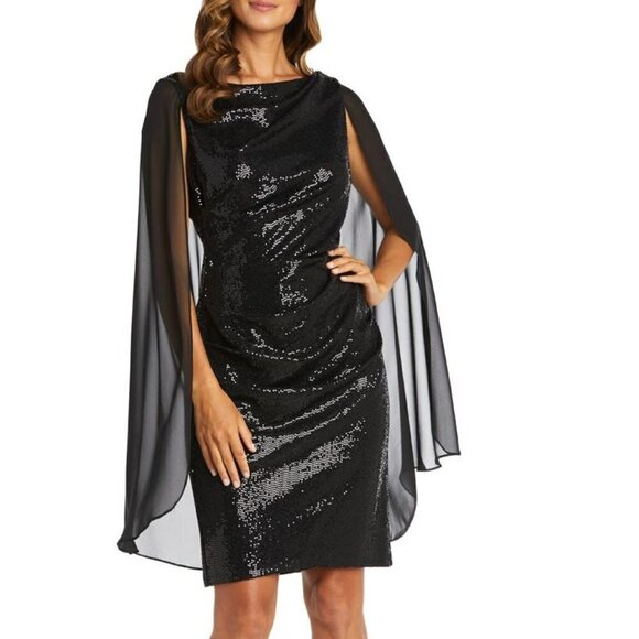 R&M Richards Black Sequin Glitter Formal Evening Prom Dress Lace Overlay, Sz 6 - Picture 1 of 9